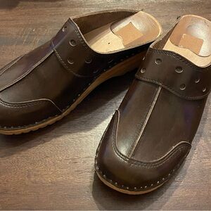 Swedish Troentorp Brown Leather Clogs sz 42 (10.5 or 10 or 11)